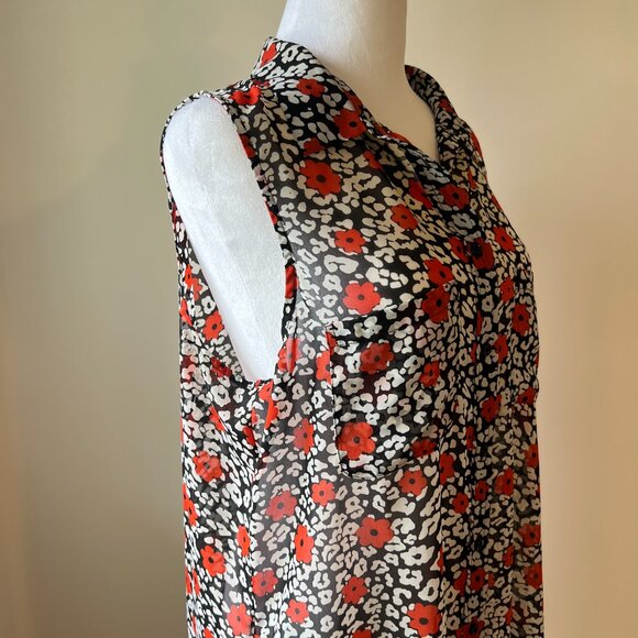 🌸 Sheer Floral Sleeveless Top  Black white and red- Banana Republic 🌸 size (L) - Picture 3 of 8